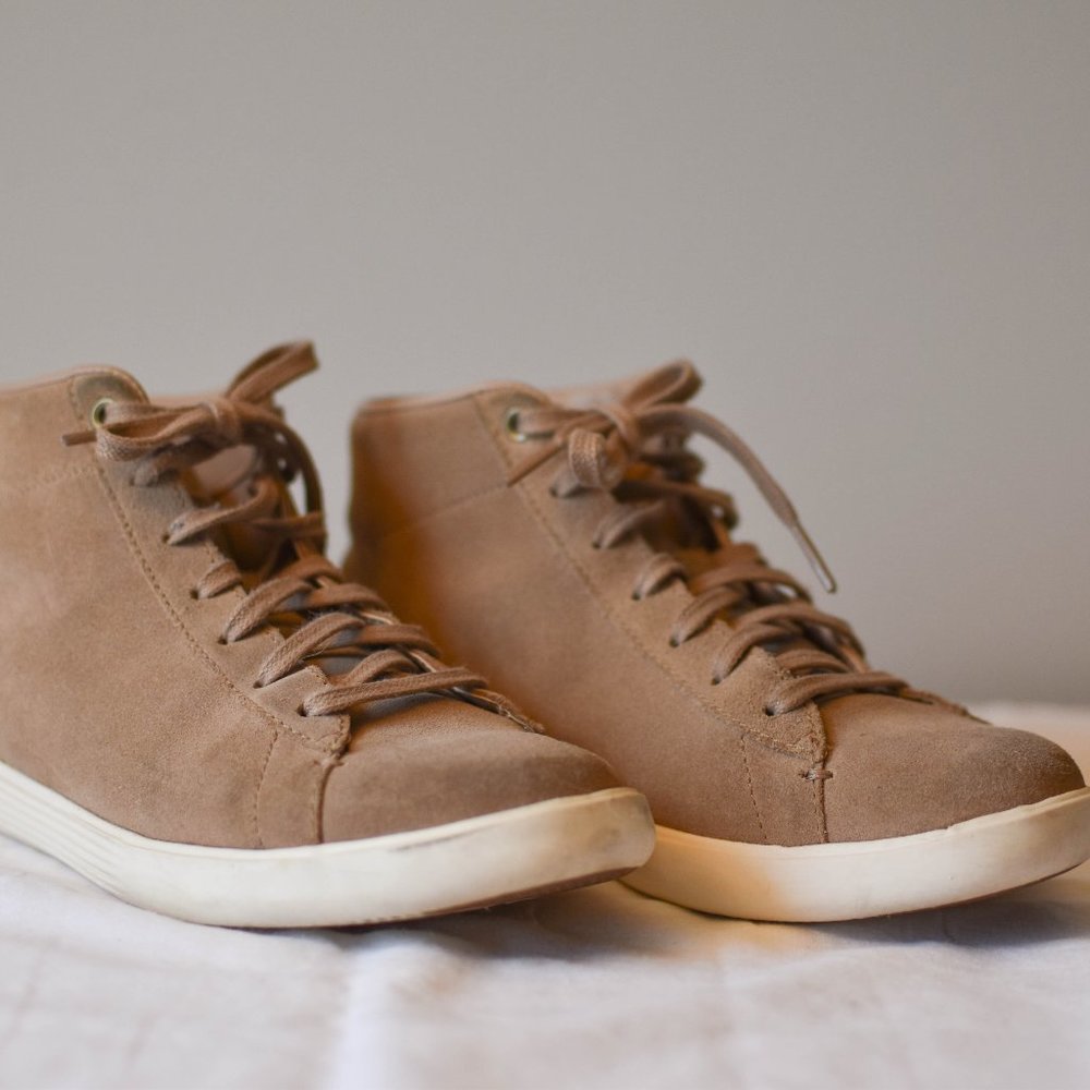 Cole Haan Grand Crosscourt Taupe Suede High Top Sneakers Size 6.5